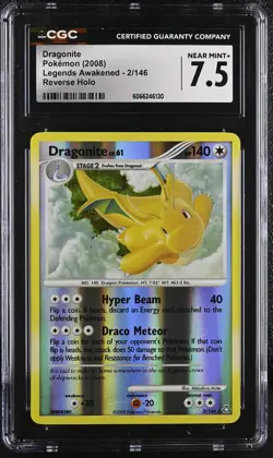 CGC 7.5 Dragonite 2008 Legends Awakened 2/146 Reverse Holo Pokemon Card - Image 1