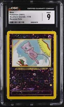 CGC 9 MINT Mew 2001 Southern Islands 1/18 Reverse Holo SWIRL Pokemon Card - Image 1