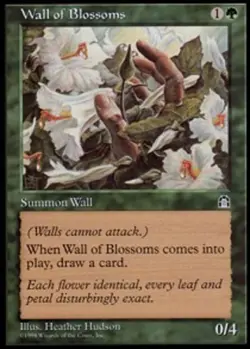 Light Play, English MTG Regular Wall of Blossoms Stronghold Magic the Gathering - Image 1
