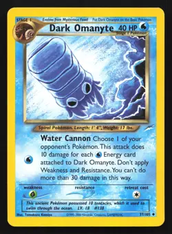 Pokemon Dark Omanyte 37/105 WotC Neo Destiny Unlimited Uncommon LP - Image 1