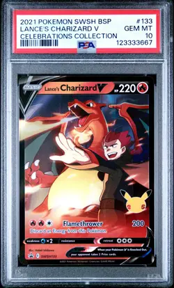 2021 POKEMON SWSH BLACK STAR PROMO CELEBRATIONS COLL LANCE'S CHARIZARD V PSA 10 - Image 1