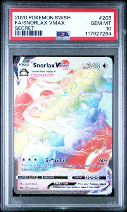 2020 POKEMON SWORD & SHIELD SECRET #206 FULL ART/SNORLAX VMAX PSA 10 - Image 1