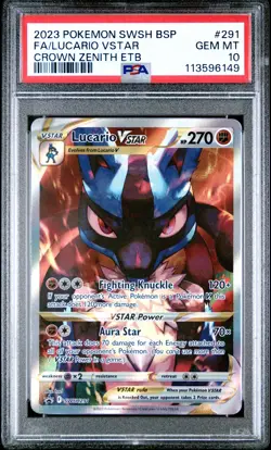 2023 POKEMON SWSH BLACK STAR PROMO #291 FULL ART/LUCARIO VSTAR PSA 10 - Image 1