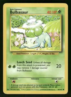 1999 Heavily Played Pokemon 44/102 Bulbasaur Base Set Non Holo English - Image 1