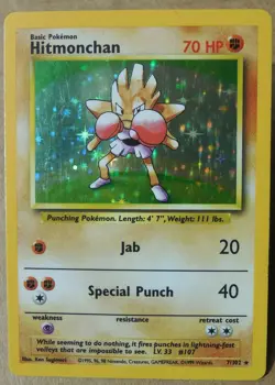 Hitmonchan 7/102 Rare Holo Base Set Pokemon Scratches on Front See Pics Card MP - Image 1