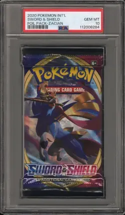 PSA 10 Gem Mint 2020 Pokemon Sword & Shield Base Sealed Foil Booster Pack Zacian - Image 1