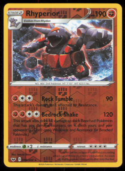 Pokemon TCG Reverse Holo Sword & Shield Base Set Rhyperior #099/202 NM - Image 1