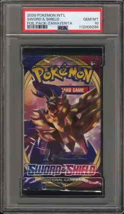 PSA 10 Gem Mint Pokemon Sword & Shield Base Sealed Foil Booster Pack Zamazenta - Image 1
