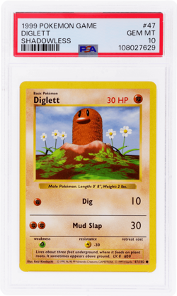 1999 Pokemon Base Set Diglett Shadowless #47 PSA 10 - Image 1