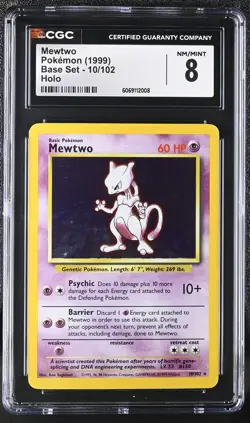 CGC 8 Mewtwo 1999 Base Set 10/102 Holo Pokemon Card - Image 1