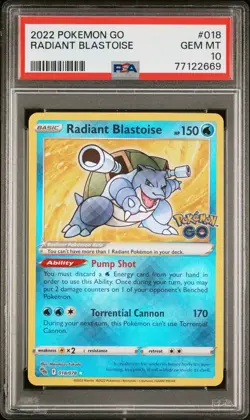 Pokemon PSA 10 GEM MINT Radiant Blastoise 018/078 Pokemon GO Holofoil 2022 - Image 1