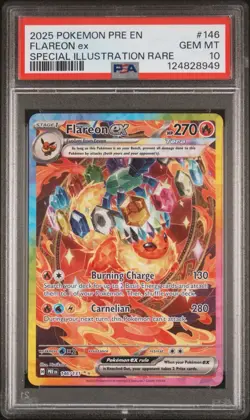 Pokemon Prismatic Evolutions Flareon EX 146/131 Special Illustration Rare PSA 10 - Image 1