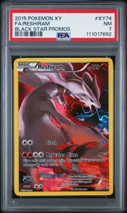 2015 POKEMON XY BLACK STAR PROMOS #XY74 FULL ART/RESHIRAM PSA 7 - Image 1