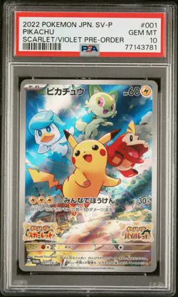2022 POKEMON JPN SV PROMO SCARLET & VIOLET PRE-ORDER #001 PIKACHU PSA 10 - Image 1
