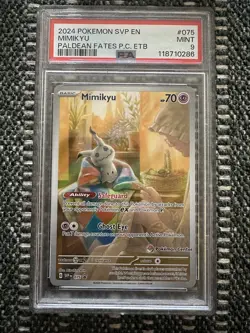 Mimikyu SVP 075 Paldean Fates Pokemon Center Stamp Exclusive ETB PSA MINT 9 - Image 1