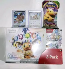 Pokemon TCG Prismatic Evolutions ETB with Booster Bundle Costco 2-Pack Sealed + - Image 1