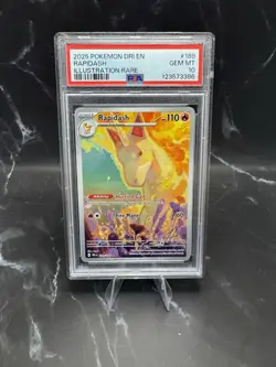 2025 Pokemon DRI EN Rapidash Illustration Rare PSA 10 Gem Mint - Image 1