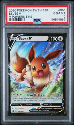 2020 POKEMON SWSH BLACK STAR PROMO V POWERS TINS #065 EEVEE V PSA 10 - Image 1