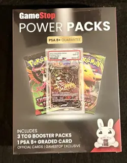 Gamestop Pokemon Power Packs - 3 TCG Booster Packs 1 PSA 8+ Graded Card - Image 1