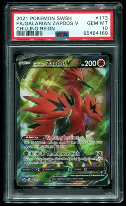 PSA 10 Galarian Zapdos V Full Art Chilling Reign 2021 Pokemon Card #173 - Image 1