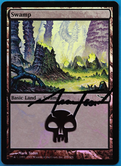 Swamp (295) FOIL Mirrodin NM Basic Land SIGNED MAGIC CARD (ID# 505082) ABUGames - Image 1