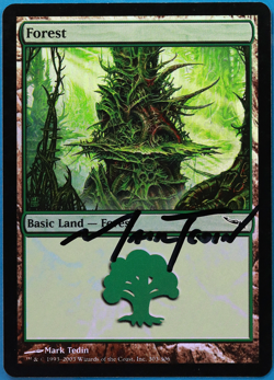 Forest (303) FOIL Mirrodin NM Basic Land SIGNED MAGIC CARD (ID# 505080) ABUGames - Image 1