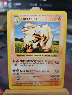 Pokemon TCG Arcanine Card 23/102 Uncommon Shadowless Lightly Played Base Set - Image 1