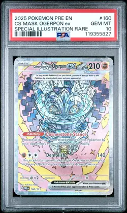 2025 Pokemon PRE EN-PRISMATIC EVOLUTIONS #160 CORNERSTONE MASK OGERPON EX PSA 10 - Image 1