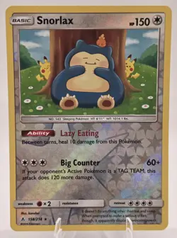 Pokemon Snorlax Reverse Holo Rare Sun & Moon - Unbroken Bonds 158/214 LP/NM - Image 1