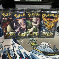 Pokemon TCG Sealed Hidden Fates Booster Pack Art Set! 4 Packs Factory Sealed! - Image 1