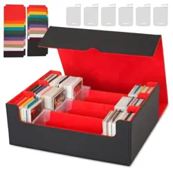The Place B Trading Card Storage Box 2400 Cards PU Leather w/ Dividers Black Red - Image 1