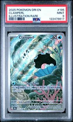 2025 POKEMON DRI EN-DESTINED RIVALS ILLUSTRATION RARE #195 CLAMPERL PSA 9 - Image 1