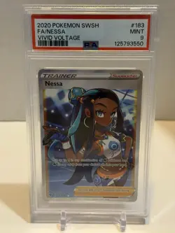 Pokemon Nessa Vivid Voltage Trainer Full Art Ultra Rare Holo Card 183/185 PSA 9 - Image 1