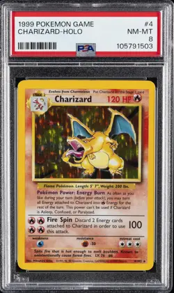1999 POKEMON BASE SET UNLIMITED #4 CHARIZARD-HOLO PSA 8 - Image 1