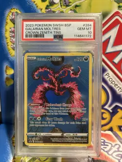 2023 POKEMON SWSH BLACK STAR PROMO CROWN ZENITH TIN #284 GALARIAN MOLTRES PSA 10 - Image 1