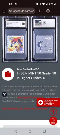 CGC 10 ASH artbox pokemon sticker Series 1 #pr23 prism (1999) TOP POP, POP 10 - Image 2