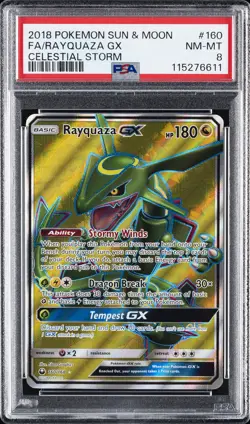 2018 POKEMON SUN & MOON CELESTIAL STORM #160 FULL ART/RAYQUAZA GX PSA 8 - Image 1