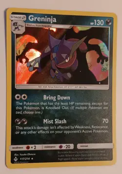 Official Pokemon Greninja 117/214 Sm-Unbroken Bonds Rare Holo Card - Image 1