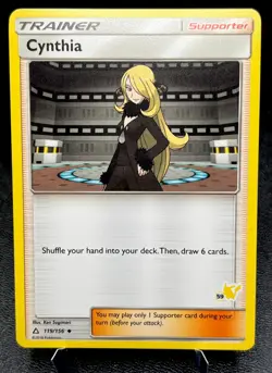 Cynthia 119/156 NM Non Holo Battle Academy Pikachu Stamped #59 Pokemon Card! - Image 1