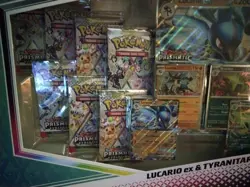 Pokemon TCG Prismatic Evolutions Lucario Ex + Tyranitar Ex Prem Colle (14) Packs - Image 3