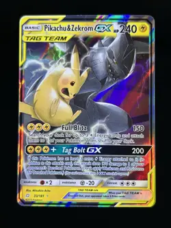 Pokemon Pikachu & Zekrom GX Tag Team TCG Sun Moon Holo Ultra Rare Card 33/181 NM - Image 1