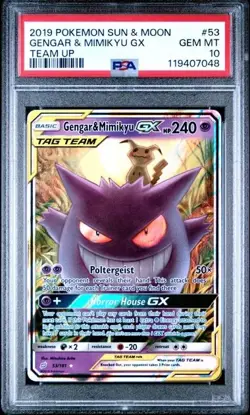 Gengar & Mimikyu GX 53/181 PSA 10 GEM MINT Holo SM Team Up Pokemon Card Sun&Moon - Image 1