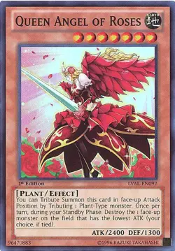Yu-Gi-Oh Card - LVAL-EN092 - QUEEN ANGEL OF ROSES (super rare holo) -NM/Mint - Image 1