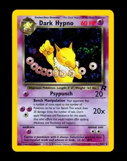 2000 Pokemon DARK HYPNO Team Rocket HOLO RARE Unlimited Edition Card 9/82 SWIRL - Image 3
