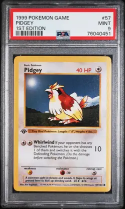 1999 Pokemon Shadowless 1st Edition Pidgey #57 PSA 9 MINT - Image 1