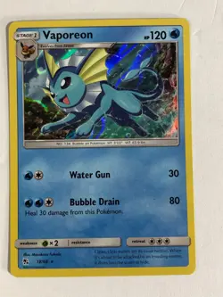 Pokemon Card Hidden Fates Holographic Vaporeon 18/68 Near Mint - Image 1