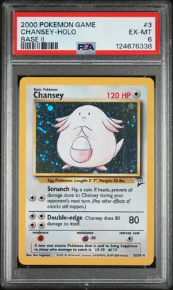 Chansey Holo 3/130 Rare Base Set 2 WOTC 2000 Pokemon Card PSA 6 - JUST GRADED - Image 1