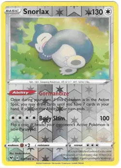 POKEMON VIVID VOLTAGE REVERSE HOLO RARE SNORLAX 131/185 NM/MINT PACK FRESH - Image 1