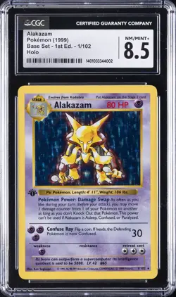 1999 POKEMON BASE SET 1ST EDITION #1 ALAKAZAM CGC 8.5 - Image 1