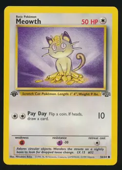 MEOWTH 56/64 Pokemon JUNGLE SET ENGLISH 1st EDITION COMMON - Image 1